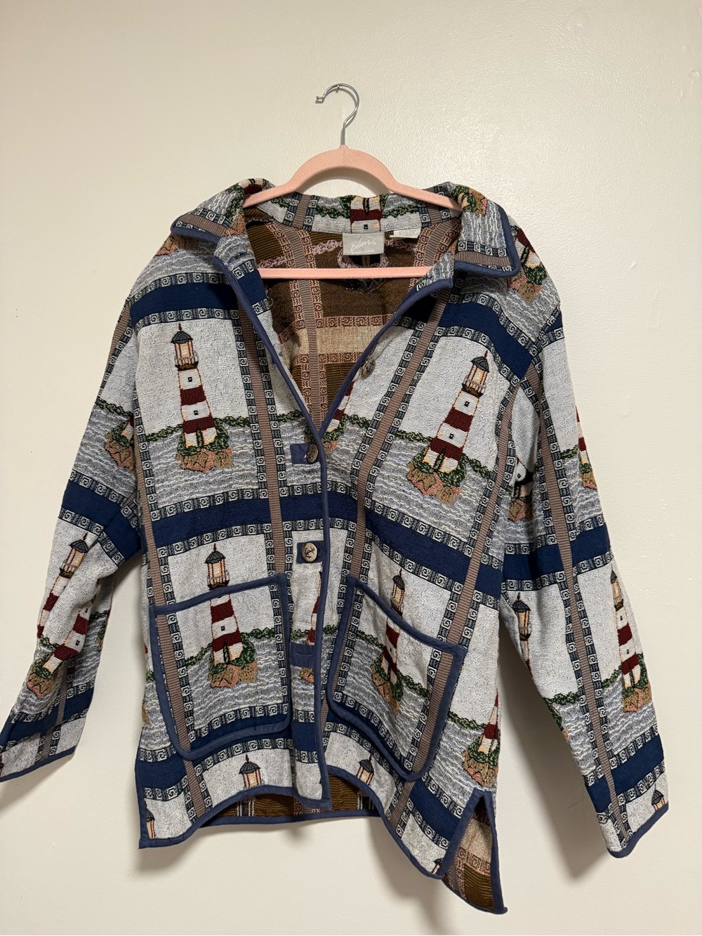 Blair Nautical Lighthouse Hooded Jacket - Blue, Cream & Brown